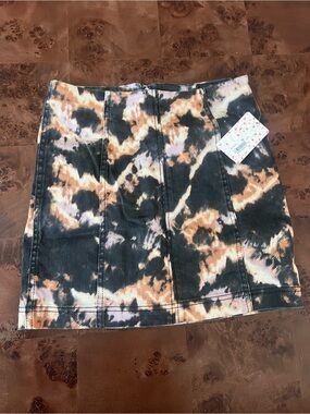 Free People Tie-Dye Panel Mini Skirt in Black, Tan, Pink